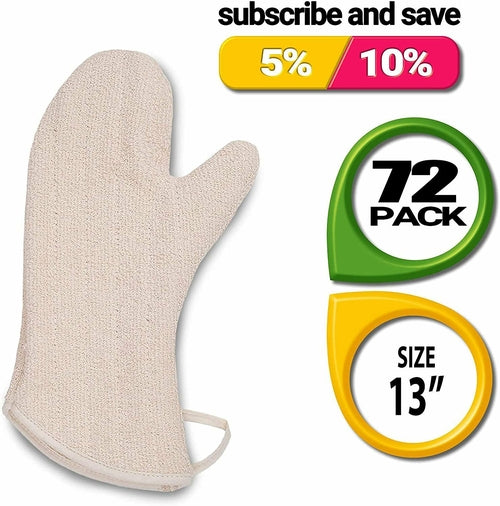 72 Pack Terry Cloth Mitts 13". Industrial Oven Mitts for Heat Care.