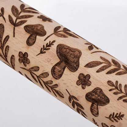 Mushrooms Small Embossing Rolling Pin | Creates Mushrooms and Florals